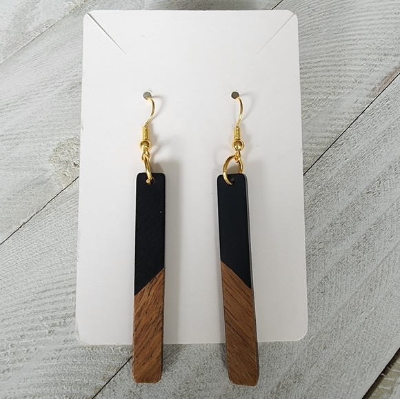 LONG Bar Wood Earrings, Wooden Earrings - Picture 2 of 3